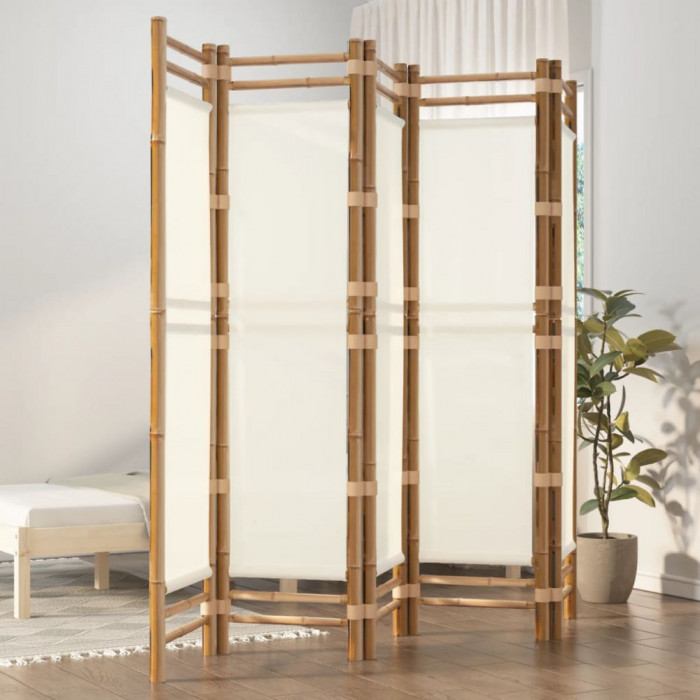 vidaXL Separator de cameră pliabil cu 5 panouri 200 cm bambus și p&acirc;nză