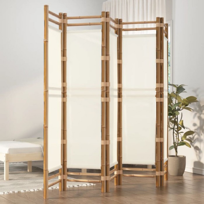 Separator de cameră pliabil cu 5 panouri 200 cm bambus și p&acirc;nză