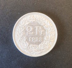 Elvetia 2 Franci 1993 moneda cupru nichel km # 21a