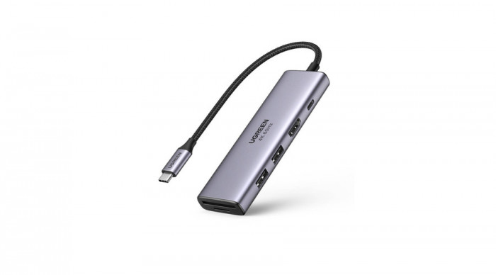 Adaptor UGREEN CM511, Hub USB-C - 2x USB, HDMI, USB-C, TF/SD (gri)
