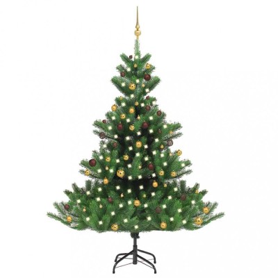 Pom Crăciun artificial brad Nordmann LED&amp;amp;globuri verde 210 cm foto