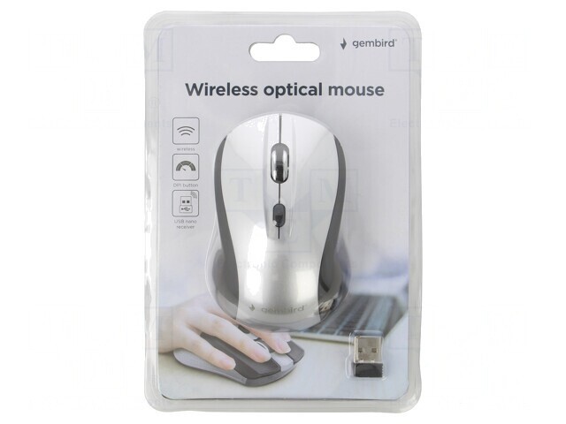Mouse optic wireless USB, negru și argintiu, 4 butoane, 10m