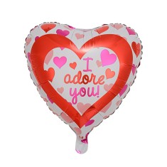 Balon din folie metalizat&Auml;, flippy, forma de inima, model i adore you, 45cm, ambalaj individual, pai inclus, umflare cu aer sau heliu, rosu