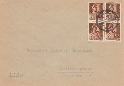 1945 Romania - Plic filatelic cu stampila valorica provizorie Odorhei de 1 Pengo foto