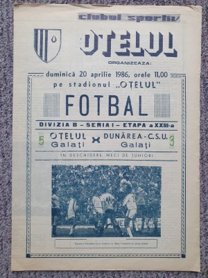 Program meci fotbal Otelul Galati-Dunarea CSU Galati 20 apr 1986, stare buna foto