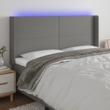 vidaXL Tăblie de pat cu LED, gri &icirc;nchis, 183x16x118/128 cm, textil