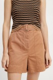 Weekend Max Mara pantaloni scurți din amestec de in femei, culoarea bej, uni, high waist, 2515141012600