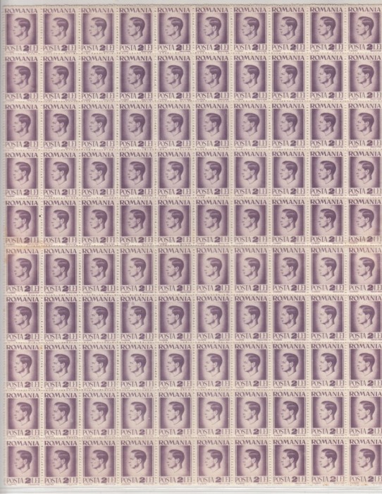 ROMANIA 1945/47 LP 187 REGELE MIHAI I UZUALE HARTIE ALBA VALOAREA 2 LEI VIOLET COALA 100 TIMBRE STARE MNH