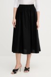 Barbour fustă din amestec de in Elsie culoarea negru, midi, evazată, LSK0122BK11