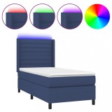 Cumpara ieftin Pat cu arcuri, saltea si LED, albastru, 90x190 cm, textil