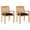 Set 2 Scaune Gradina Gossi, Lemn Tec, Perne Negre, Exterior, Stivuibile 60x57.5x90 cm