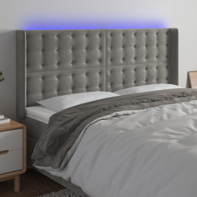 vidaXL Tăblie de pat cu LED, gri deschis, 163x16x118/128 cm, catifea foto