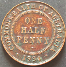 Moneda istorica HALF PENNY - AUSTRALIA, anul 1934 *cod 5213 foto