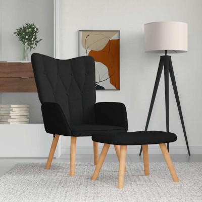 vidaXL Scaun de relaxare cu taburet, negru, textil foto