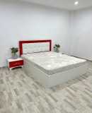 Pat Amelia 160 cm x 200 cm Alb Rosu cu Set Noptiere si fara Saltea