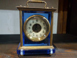 Superb ceas vintage de birou sticla albastra si bronz !