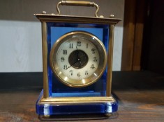 Superb ceas vintage de birou sticla albastra si bronz ! foto