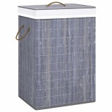 Cumpara ieftin Cos de rufe din bambus cu 2 sectiuni, gri, 72 L