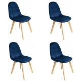 Set 4 scaune bucatarie/living, catifea si PU, albastru marin, 43x54x81 cm, Colin GartenVIP DiyLine, Jumi