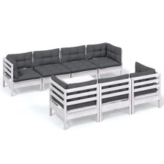 Set mobilier de gradina cu perne, 8 piese, lemn masiv de pin