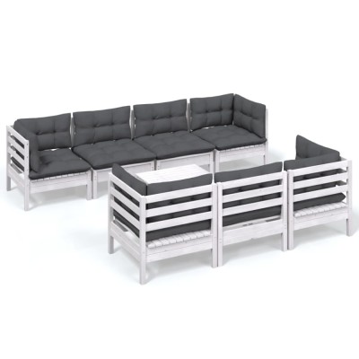 Set mobilier de gradina cu perne, 8 piese, lemn masiv de pin foto