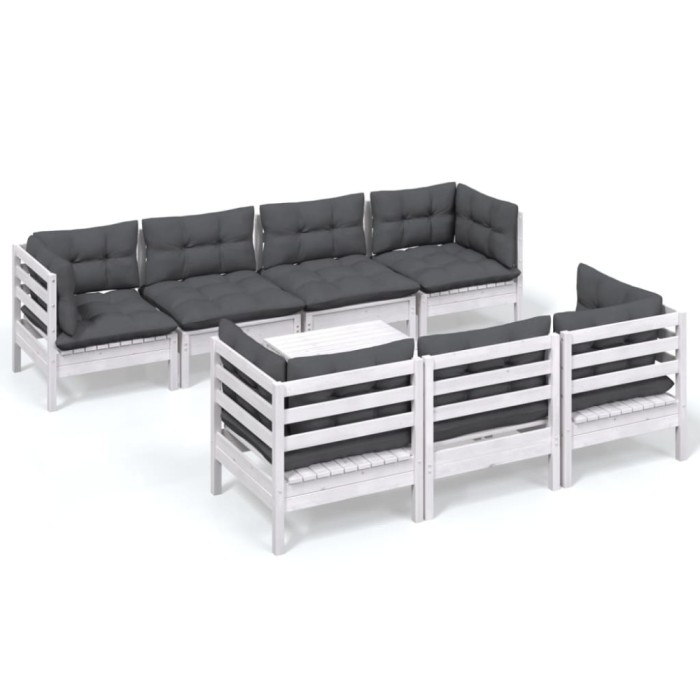 Set mobilier de gradina cu perne, 8 piese, lemn masiv de pin