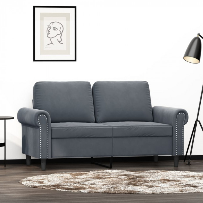 vidaXL Canapea cu 2 locuri, gri &icirc;nchis, 120 cm, catifea 359520