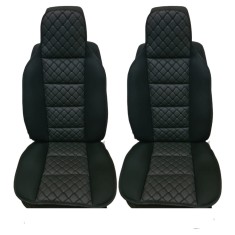 Set Huse Scaun Piele si Textil, Negru, 2 buc foto