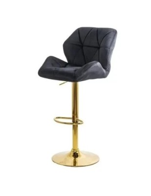 Scaun de bar ABS148, catifea, suport picioare, metal cromat auriu, inaltime reglabila, 100 kg foto