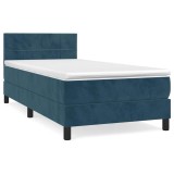 Cumpara ieftin Pat box spring cu saltea, albastru inchis, 80x200 cm, catifea