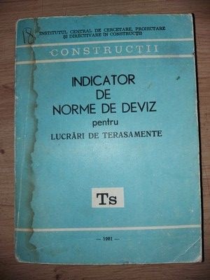 Indicator de norme de deviz pentru lucrari de terasamente Ts