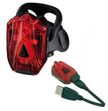 Stop Bicicleta Infini Lava 3 LED Rosii, 3 Functii, Incarcare USB, Negru. Indicator Baterie. Prindere Rapida, Usor (15g)