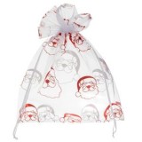 Saculet Cadou din Organza Transparenta cu Mos Craciun, 21x26cm, CMCLASS