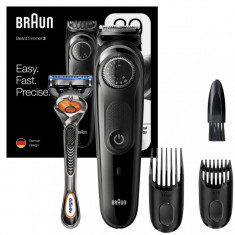 Aparat De Tuns Barba Braun Bt3242 Wet&amp;amp;Dry Buton Rotativ De Precizie 2 Piepteni Aparat De Ras Gillette Negru/Albastru foto