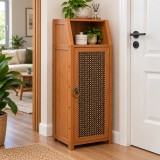 Pantofar hol ingust HAWIRE PF-01 cu o usa din bambus, 100x32x31cm, Model vertical pentru hol mic, Depozitare incaltaminte, Design retro ventilat, Natu