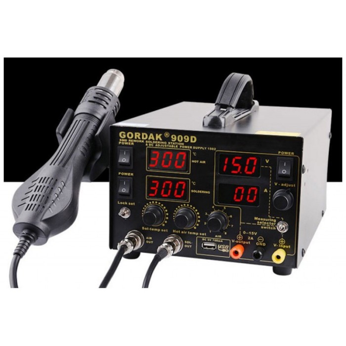 Statie de lipit cu letcon 3 in 1, suflanta si sursa de alimentare Gordak 909D