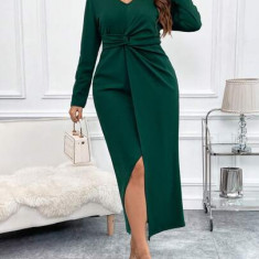 Rochie midi, cu slit si maneca lunga, verde, dama, Shein