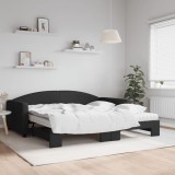 VidaXL Pat de zi cu extensie și saltele, negru, 100x200 cm, textil