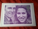 Maxima Anglia 1973 , timbru cu stampila speciala pe verso - Nunta Printesei Anne