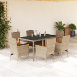 Gossi set mobilier de gradina cu perne 7 piese bej poliratan &amp; sticla