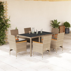 vidaXL Set mobilier de grădină cu perne 7 piese bej poliratan & sticlă
