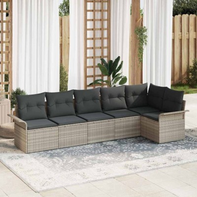 vidaXL Set de canapele pentru grădină 6 pcs Gri deschis Rattan poli 3345382 foto