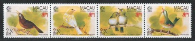 Macau 1995 Mi 814/17 strip MNH - SINGAPORE Exp int de timbre: Pasari cantatoare foto