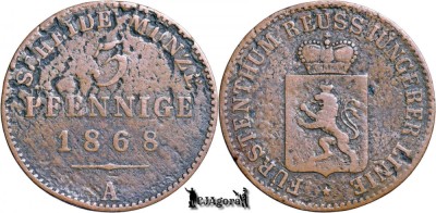 1868 A, 3 Pfennige - Heinrich al XXII-lea - Principatul Reuss Elder Line foto