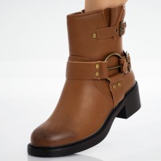 Ghete Dama Imblanite Camel din Piele Ecologica Texon, 36