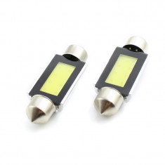 Set 2 becuri LED pentru plafoniera/numar inmatriculare Carguard, 3 W, 12 V, 150 lm, tip COB, 39 mm, Alb xenon