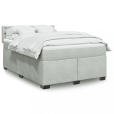 Gossi pat box spring cu saltea, gri deschis, 160x200 cm, catifea