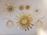 Lot 7 ornamente pom Craciu, vechi, vintage, Germania, metal auriu, deosebite