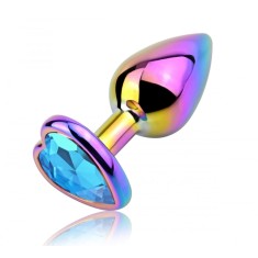 Dop Anal Rainbow Buttplug Small, Heart Shape, Piatra Albastru Deschis, Guilty Toys