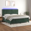 VidaXL Pat cu arcuri, saltea și LED, verde &icirc;nchis, 200x200 cm, catifea 3136386
